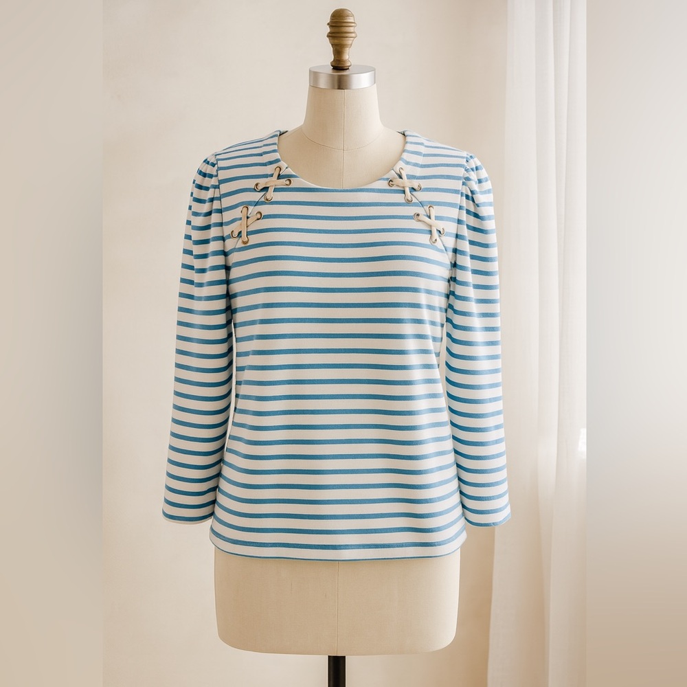 VERONICA BEARD Striped Blue and White Nautical Women's Top